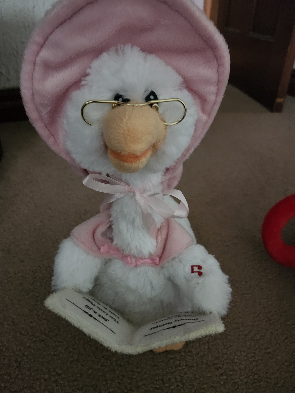 Plush White & Pink Storybook Duck Toy with Glasses